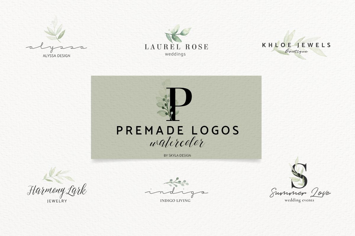 Premade Logo bundle watercolor greenery templates example image 1