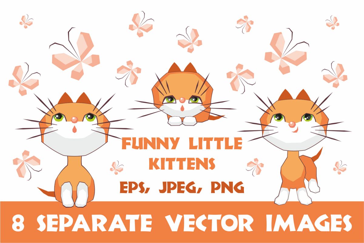 Funny little kittens. Vector clip art. example image 1