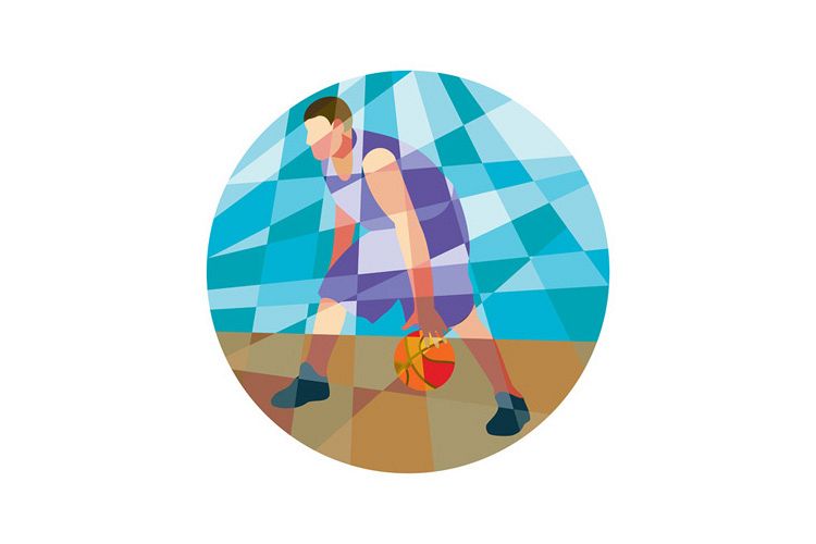 Basketball Player Dribbling Ball Circle Low Polygon example image 1