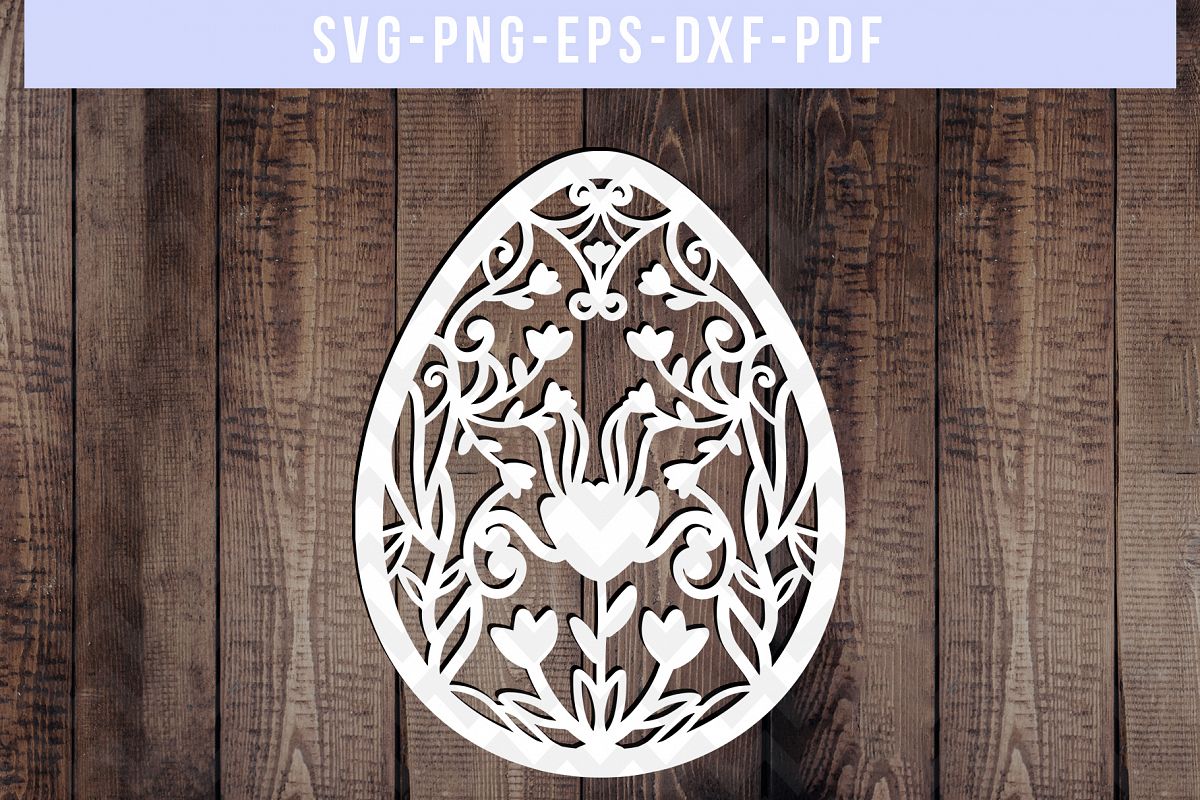 Easter Egg Papercut Template, Spring Decor, SVG, PDF, DXF example image 1