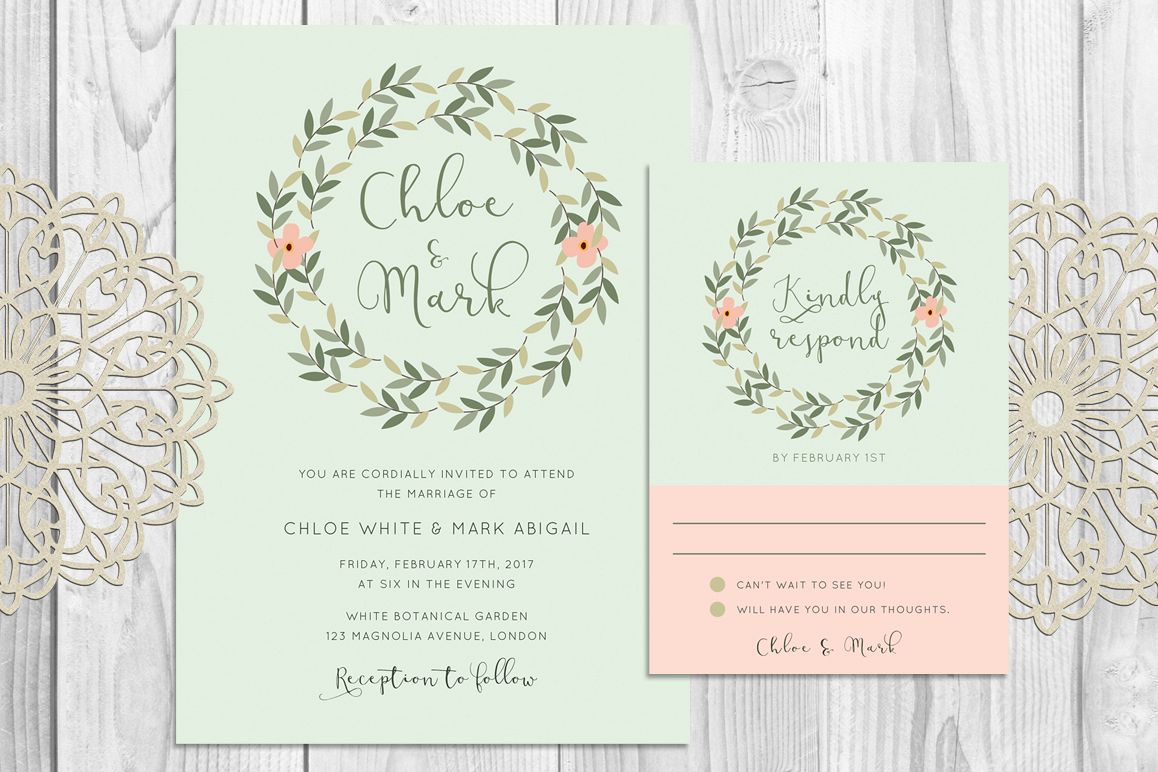 Leaves Wreath Wedding Invitation example image 1