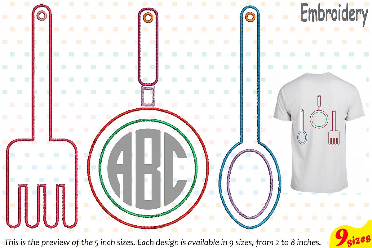 Outline Kitchen Embroidery Design Machine Instant Download Commercial Use digital file icon symbol sign Chef Utensils fork spoon 178b example image 1