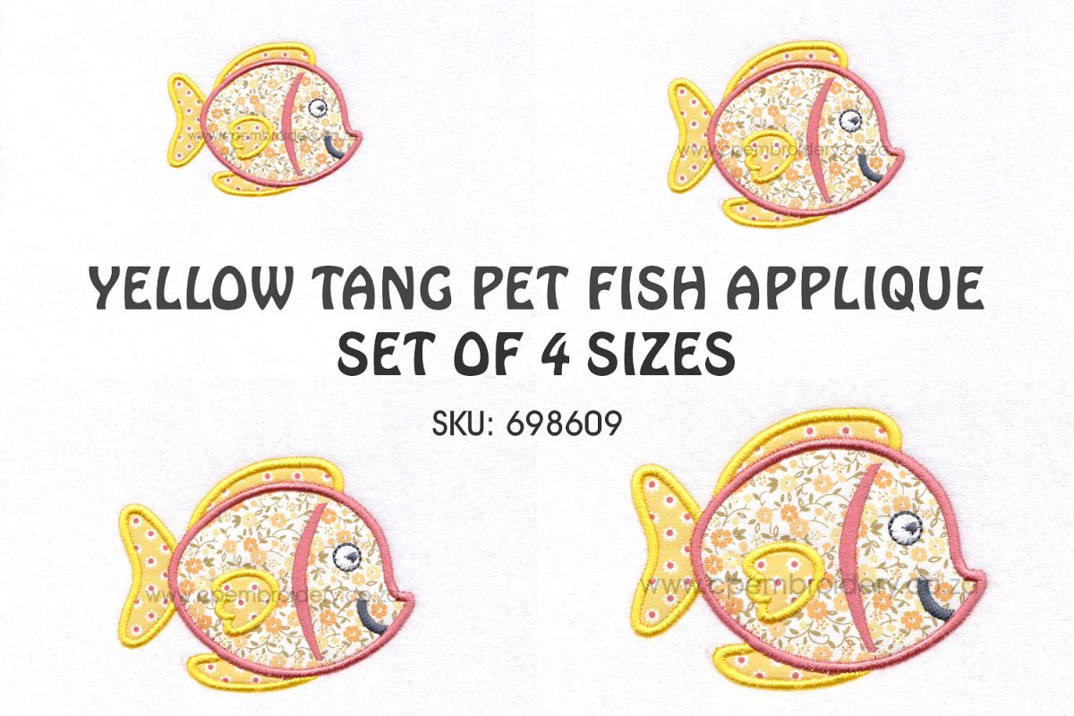 Yellow Tang Pet Fish Applique Machine Embroidery Design example image 1