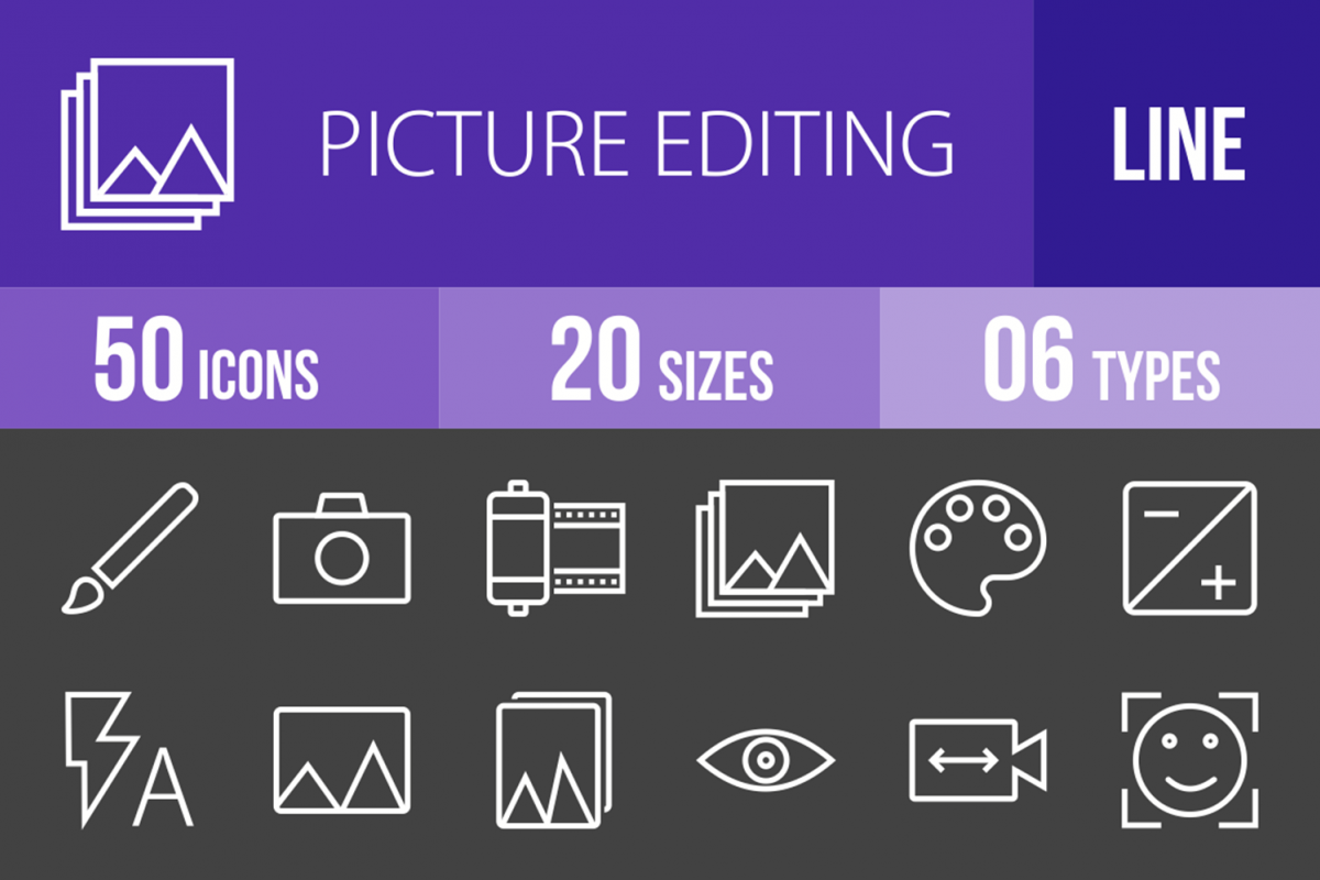 50 Picture Editing Line Inverted Icons example image 1
