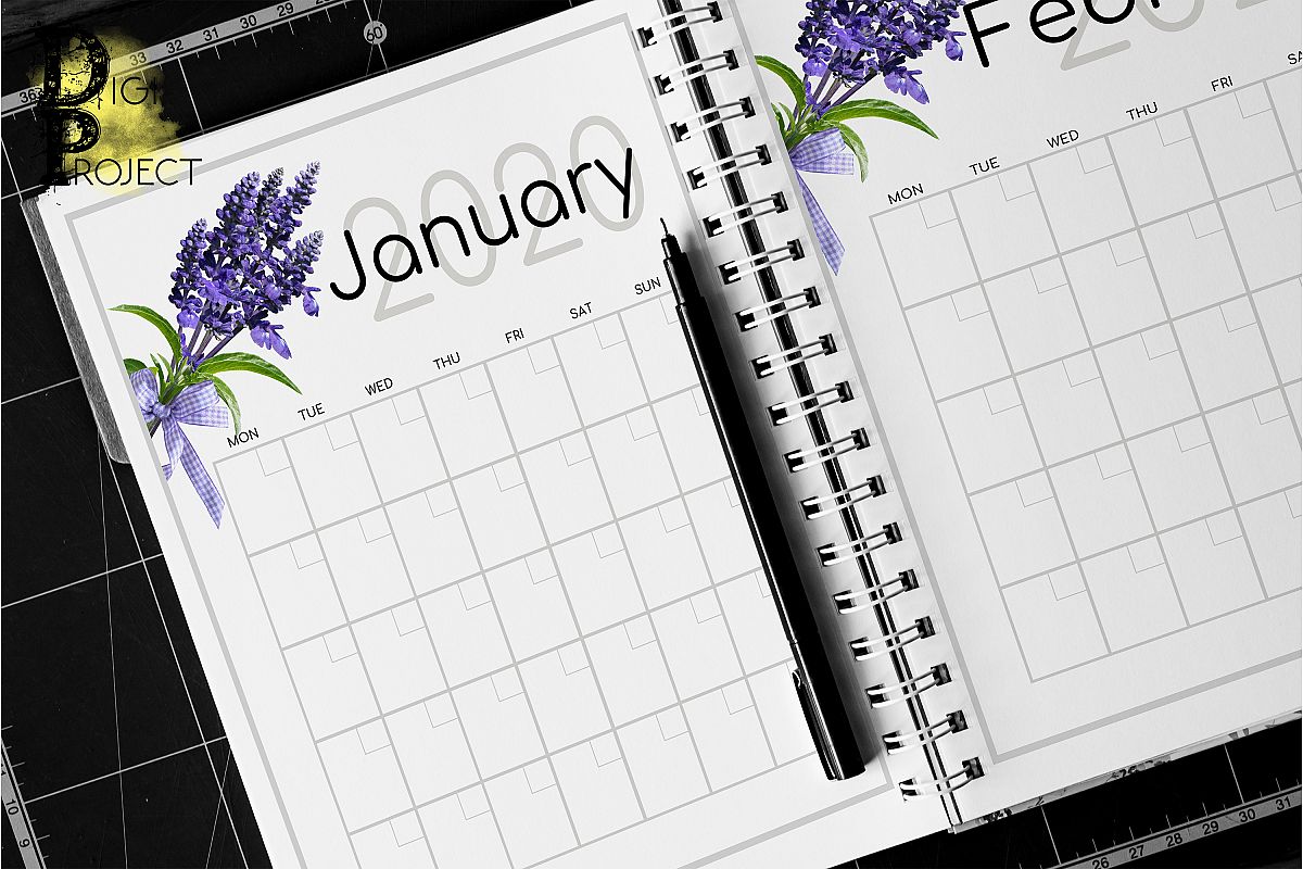 Undated Monthly Lavender Calendar Monday Sunday Start example image 1