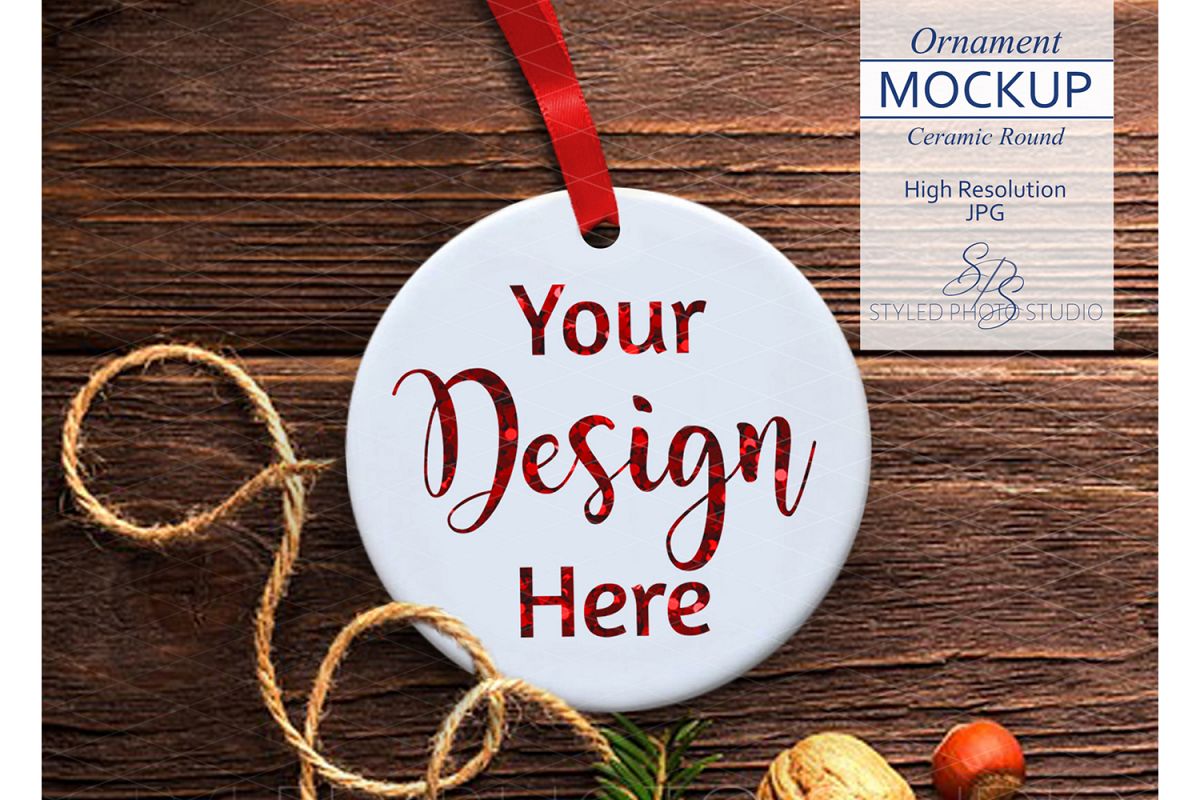 Ceramic Christmas Ornament Mockup Rustic Farmhouse example image 1