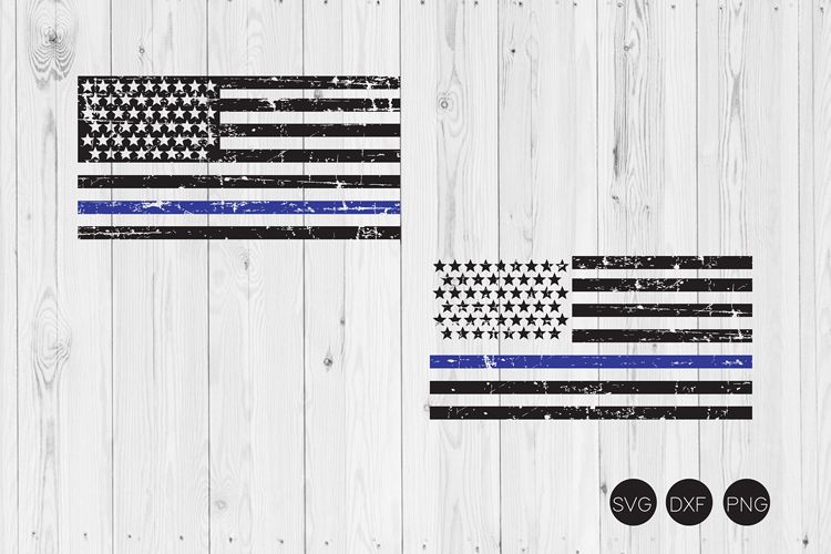 Thin Blue Line Distressed Flag SVG, DXF, PNG Cut File