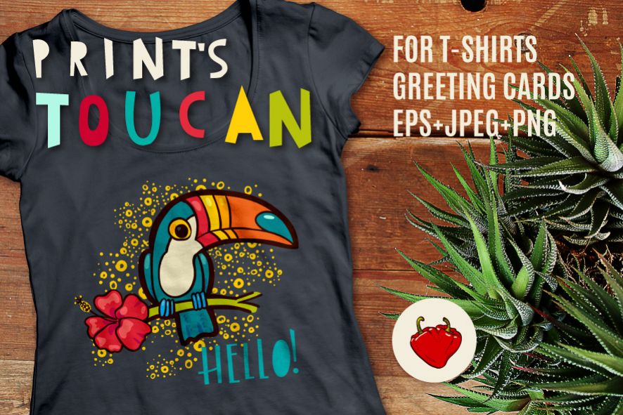 Tropical toucan prints on a t-shirt. example image 1