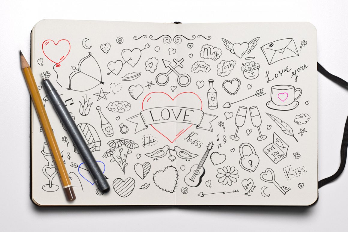 Valentine's day elements + pattern. example image 1