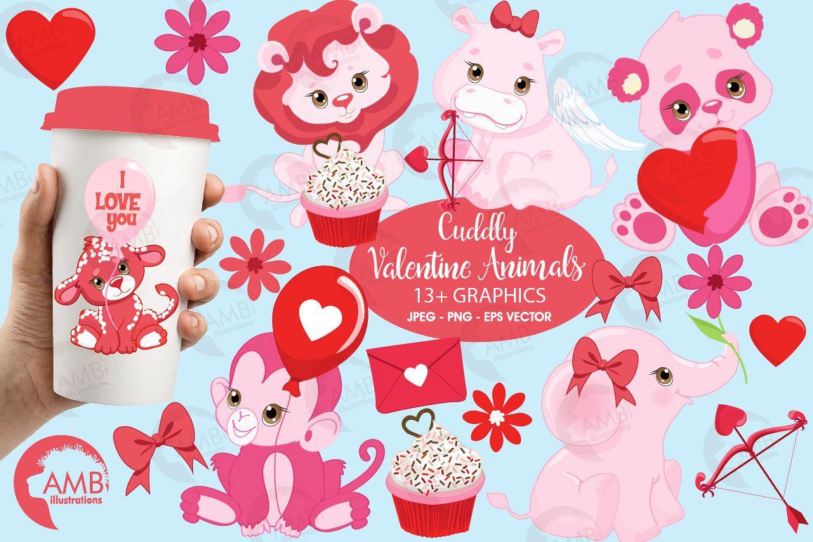 Happy Valentine clipart, Valentine jungle clipart, graphics illustrations AMB-1577 example image 1