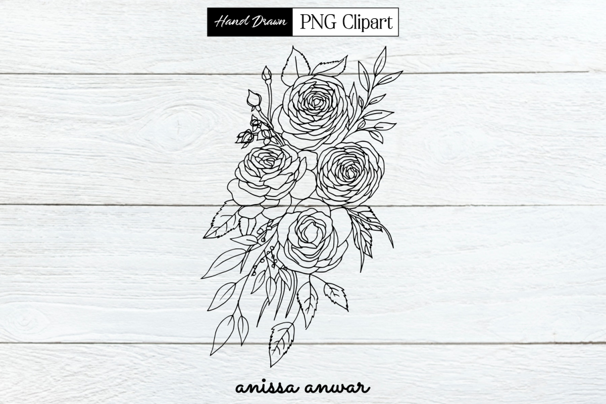 Flowers Bouquet Line Art, Png Clipart, Sublimation Printable example image 1
