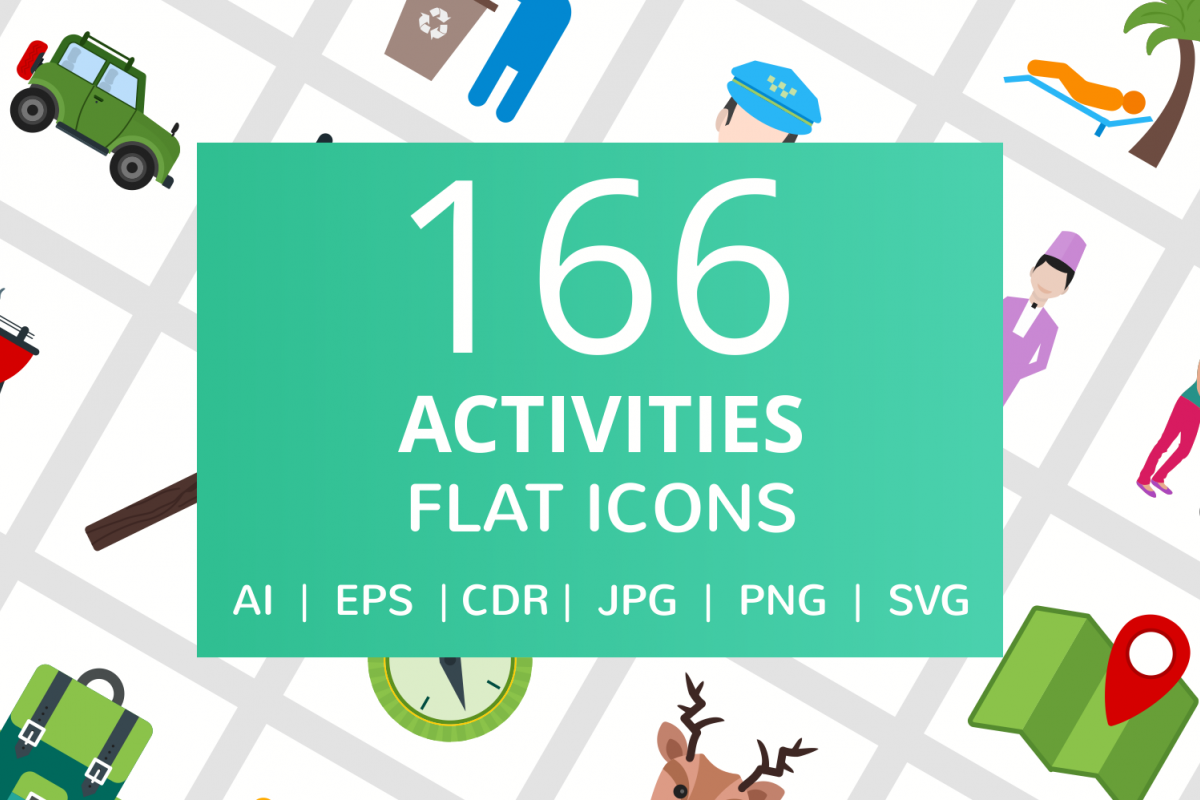 166 Activities Flat Icons example image 1