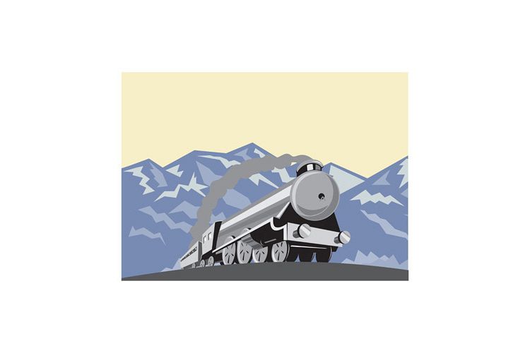 Steam Train Locomotive Mountains Retro example image 1