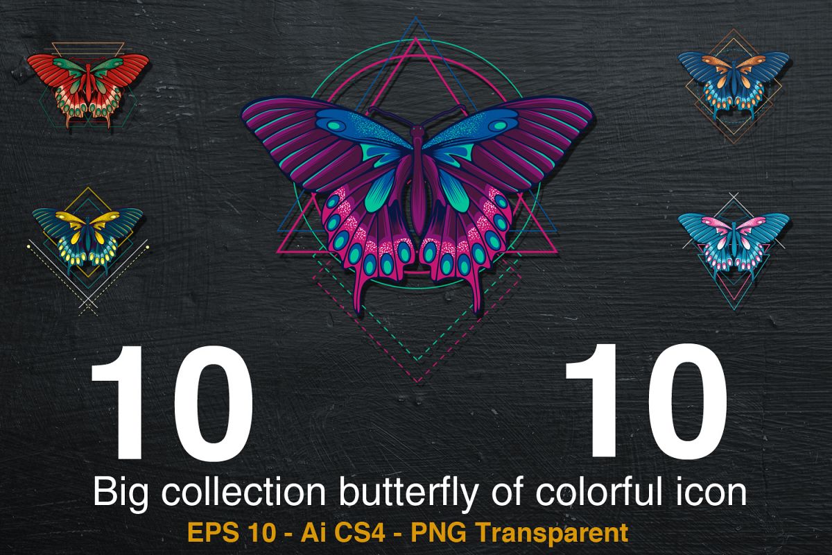 10 Big collection butterfly of colorful icon example image 1