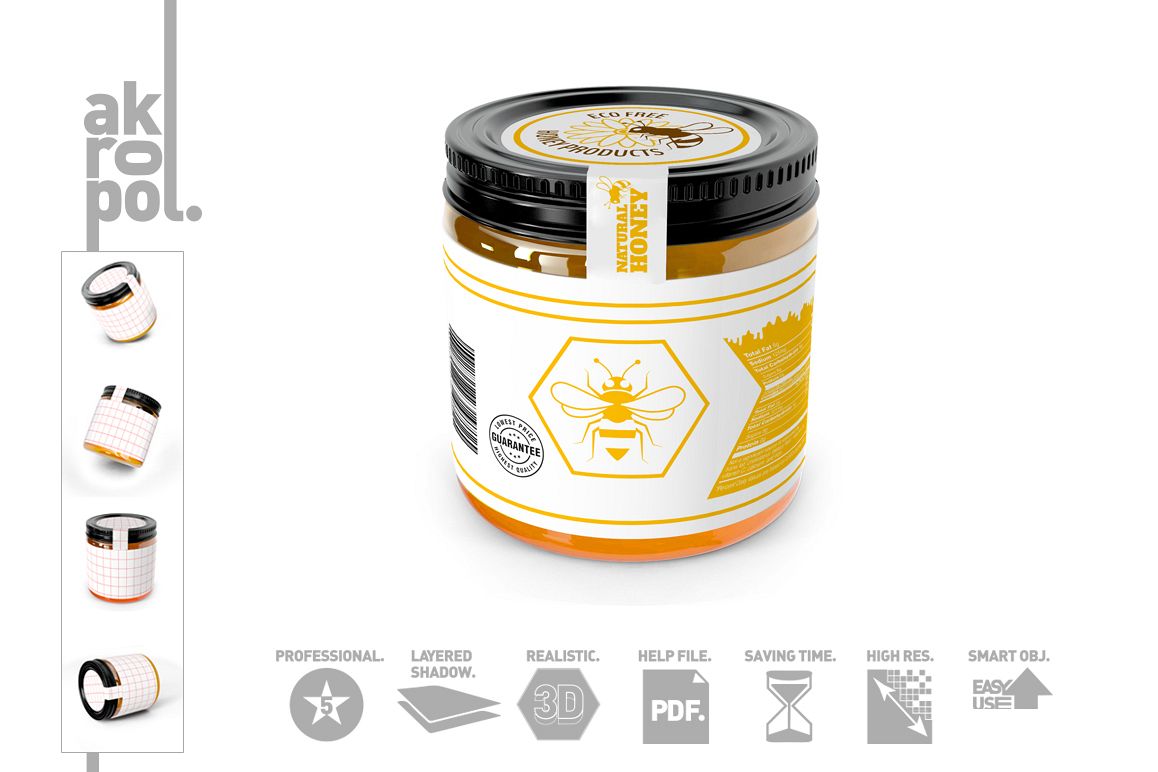 Download Honey Jar Bottle Mockup (154010) | Mock Ups | Design Bundles
