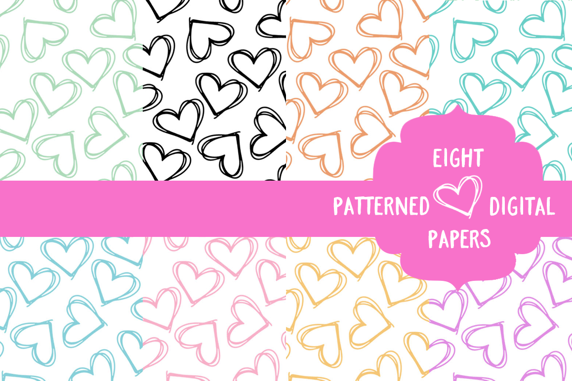 Doodle Patterned Heart Papers example image 1