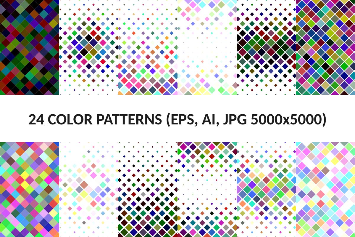 24 Multicolored Square Patterns (AI, EPS, JPG 5000x5000) example image 1