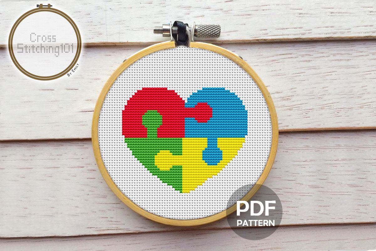 Autism Heart Puzzle Cross Stitch Pattern - Instant Download example image 1