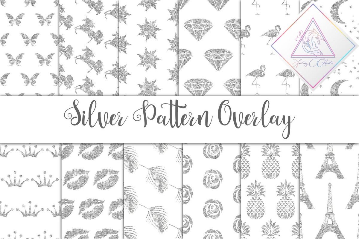 Silver Glitter Seamless Pattern Overlay Clipart example image 1
