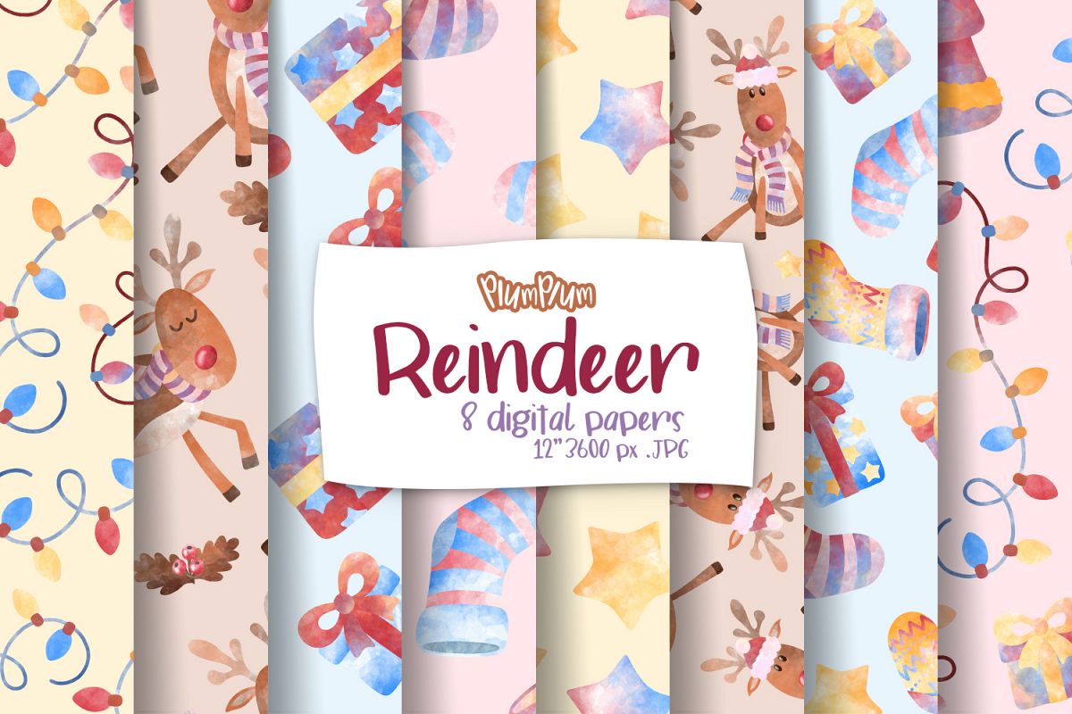 Reindeer Digital Papers example image 1