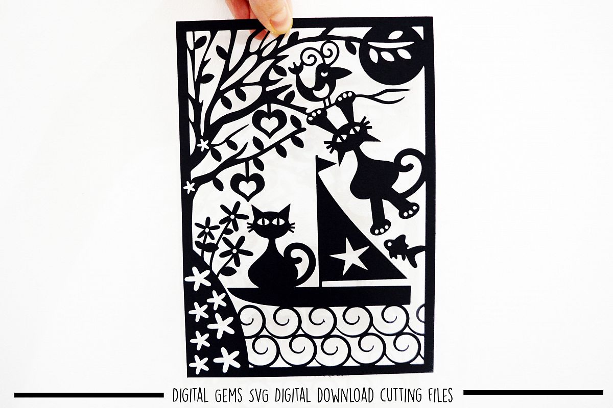 Cat paper cut SVG / DXF / EPS files example image 1