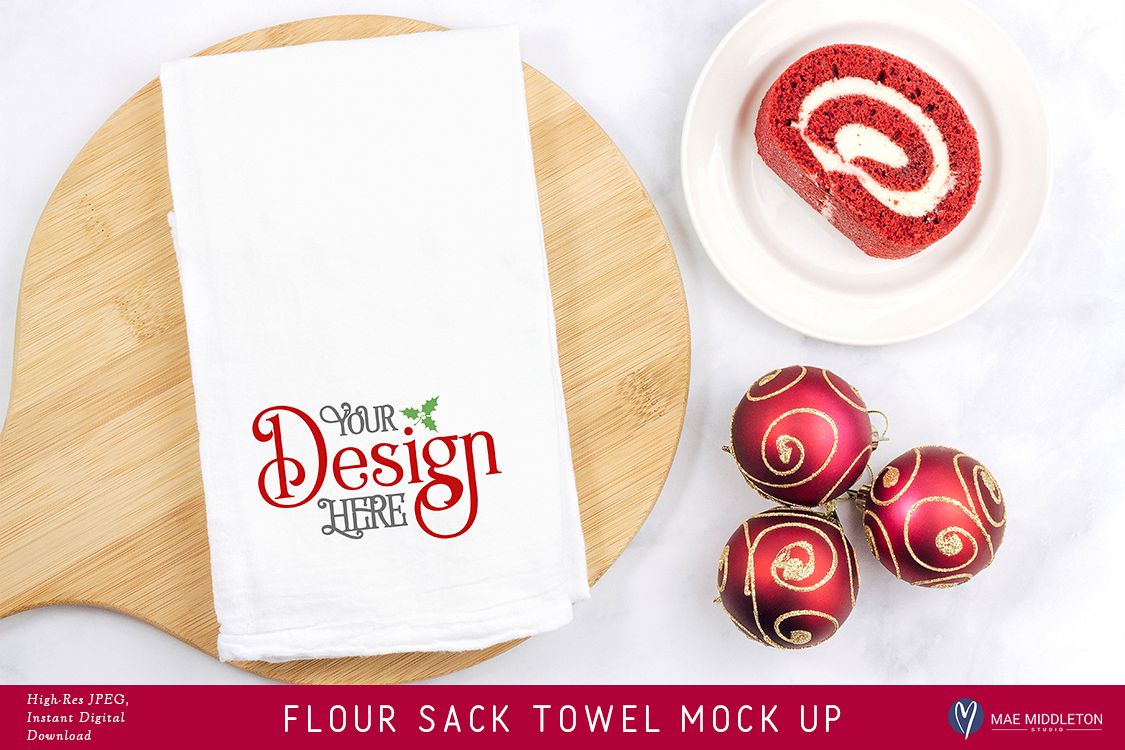 Flour Sack Towel Mock Up for Christmas Holiday example image 1