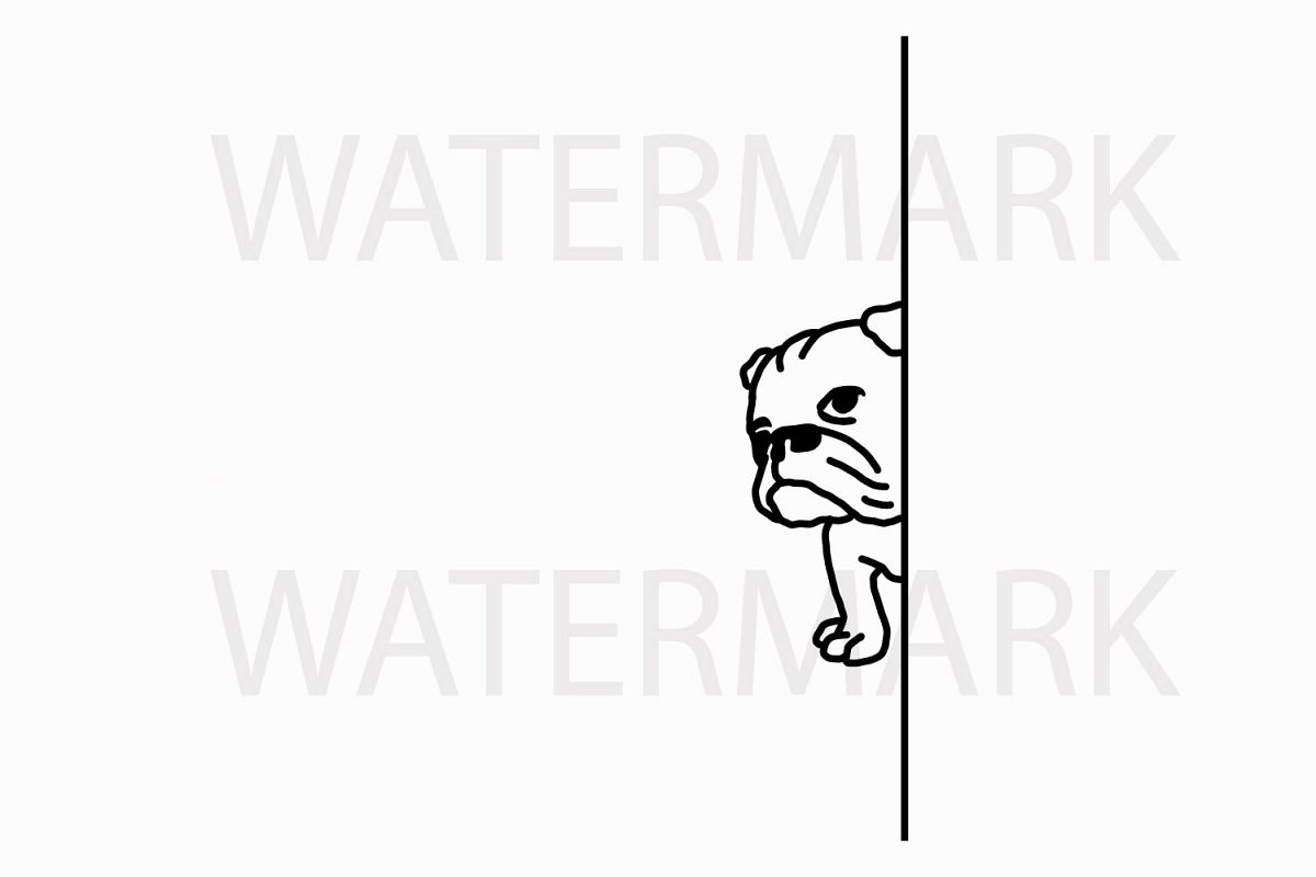 Bulldog Hiding peeping at you - SVG/JPG/PNG Hand Drawing example image 1