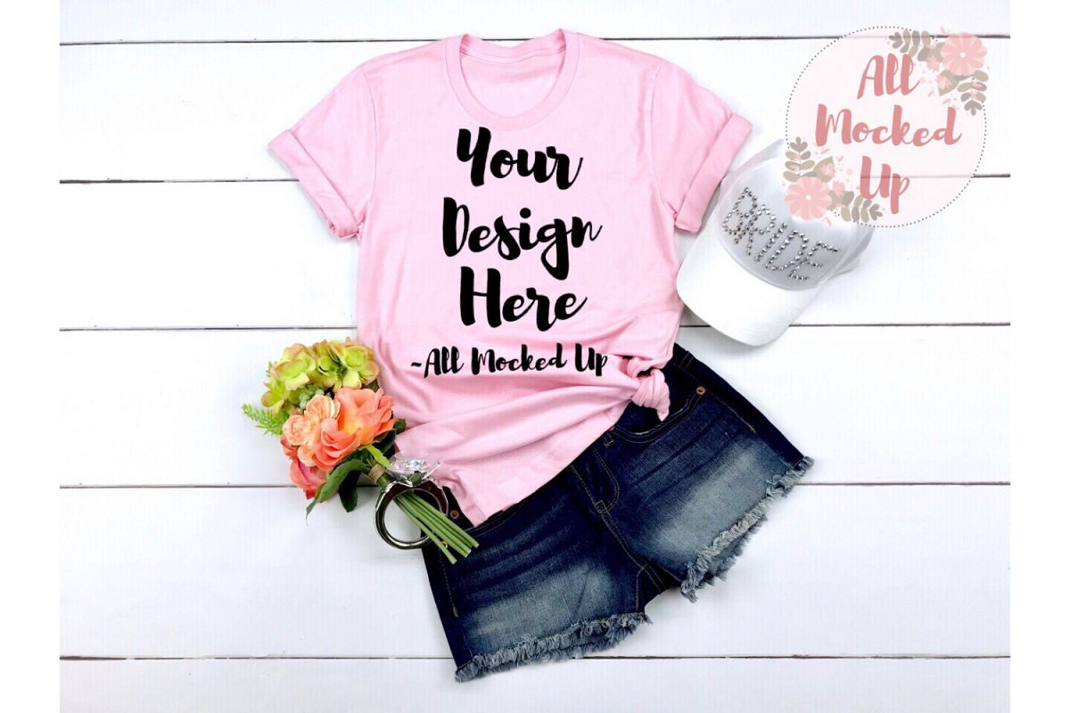 Bella Canvas 3001 PINK Shirt Mock Up - Wedding Theme 3/19 example image 1