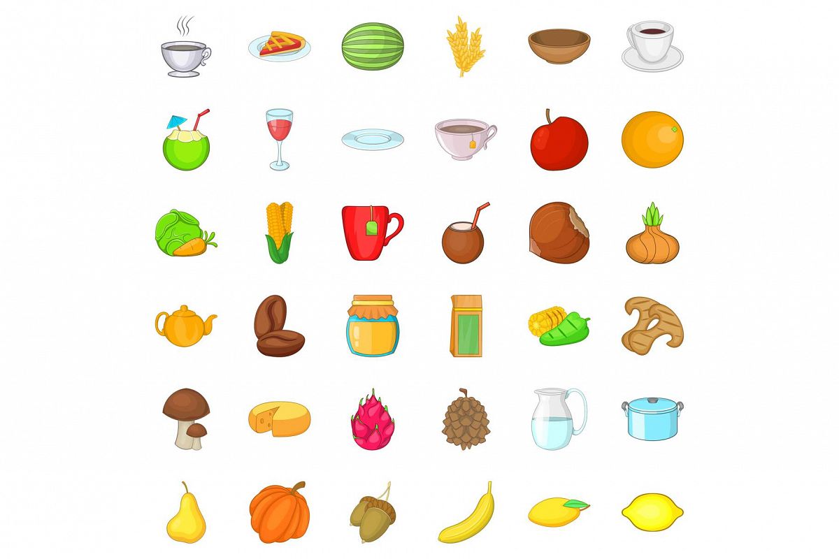 Vegetarian kitchen icons set, cartoon style example image 1