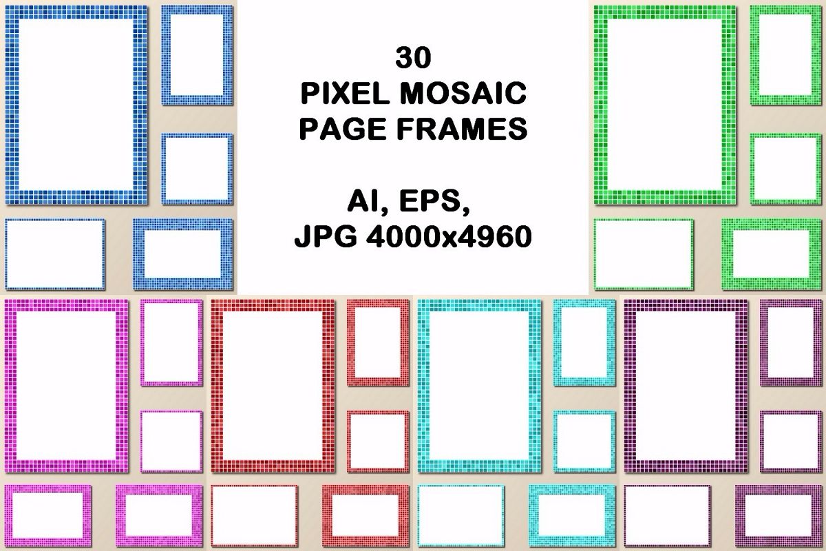 30 pixel mosaic page frames (AI, EPS, JPG 5000x5000) example image 1