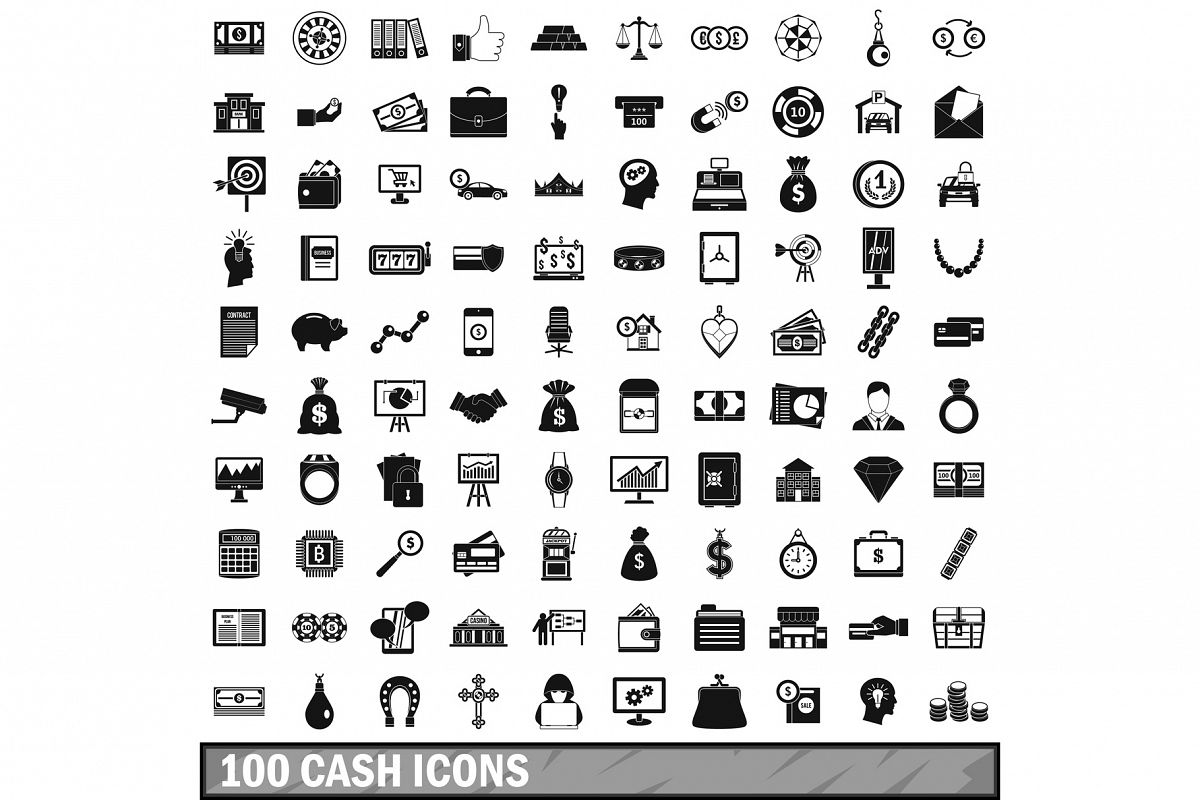 100 cash icons set, simple style example image 1