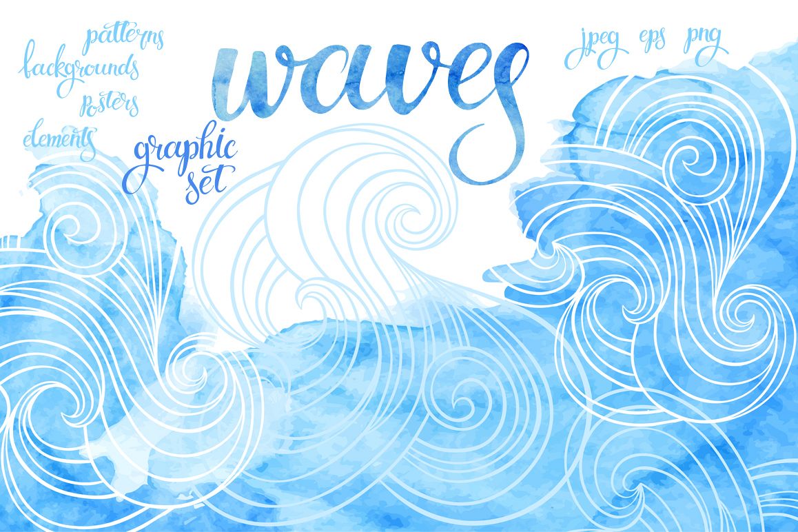 Waves. Graphic set. example image 1