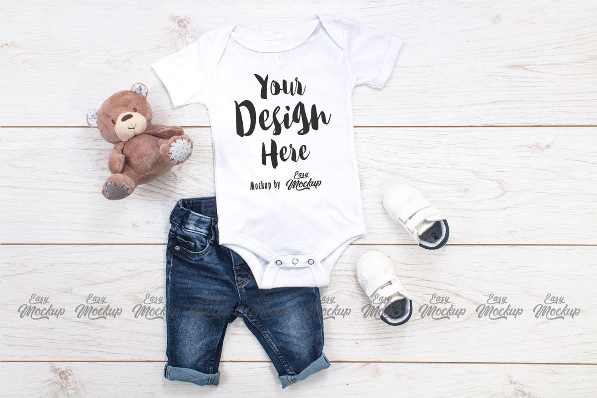 White Bella Canvas 100B MockUp One Piece Flat Lay Bodysuite example image 1