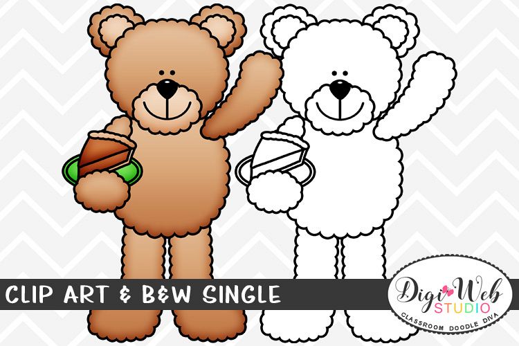 Clip Art & B&W Single - Thanksgiving Bear w/ Pumpkin Pie example image 1
