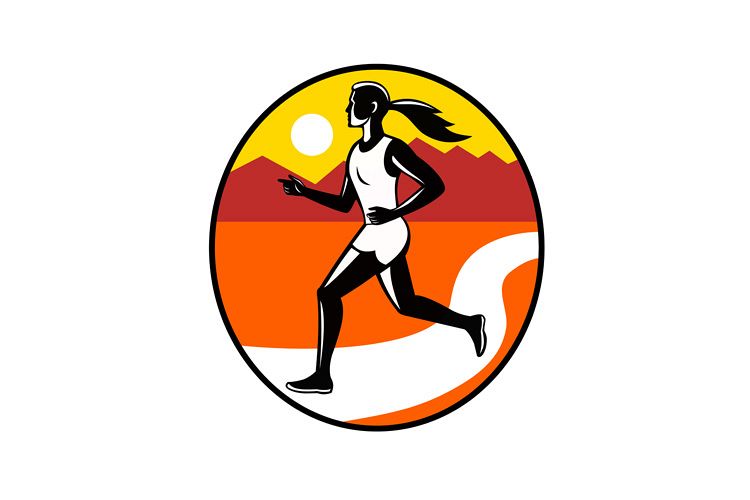 Female Runner Mountains Oval Retro example image 1