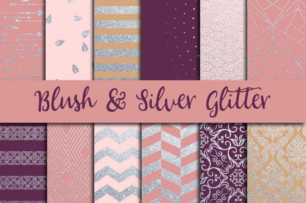 Blush Pink & Silver Glitter Digital Paper example image 1
