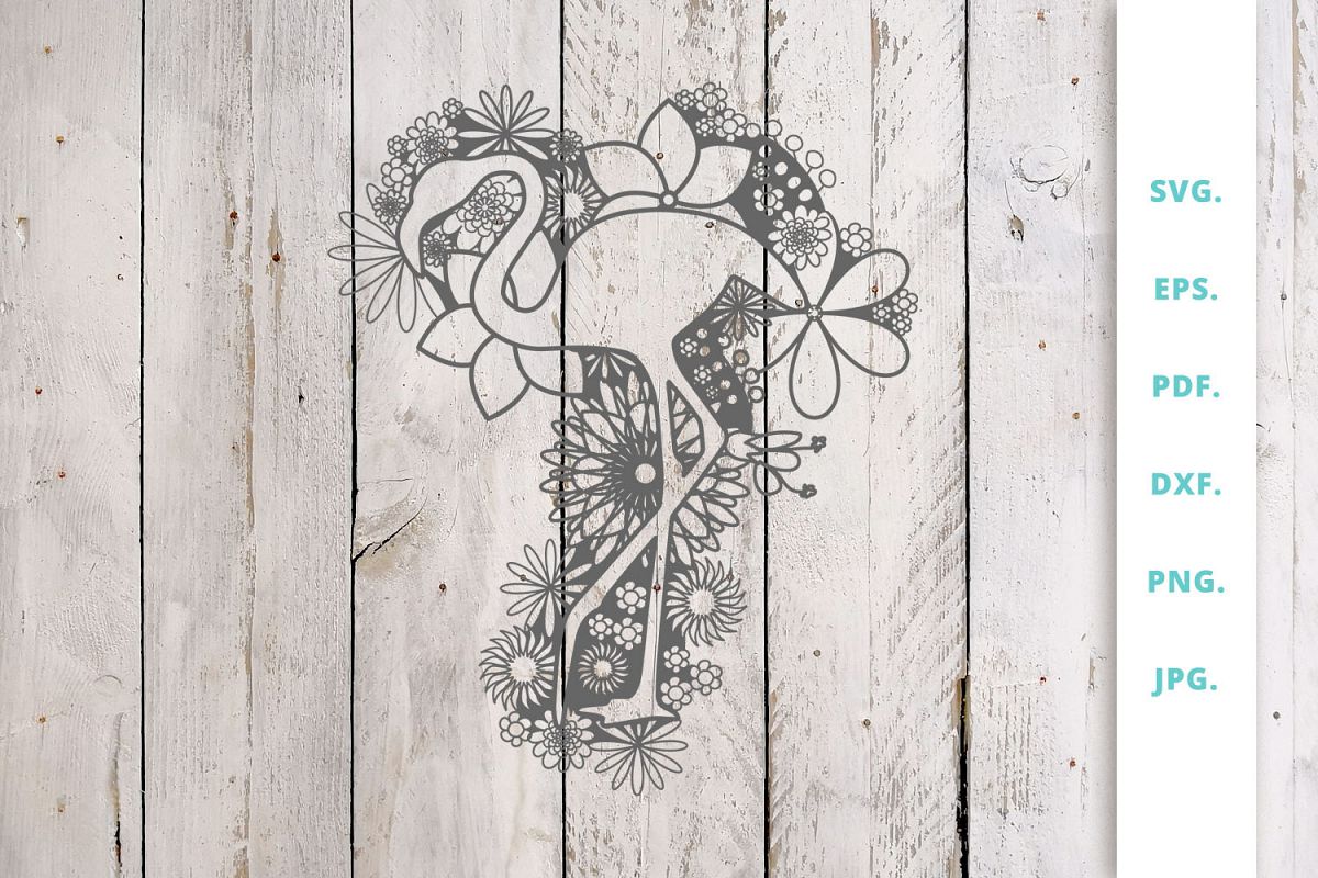 Floral Flamingo Svg example image 1