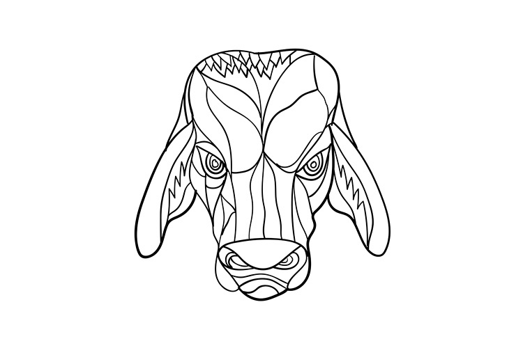 Brahma Bull Head Mosaic Black and White example image 1