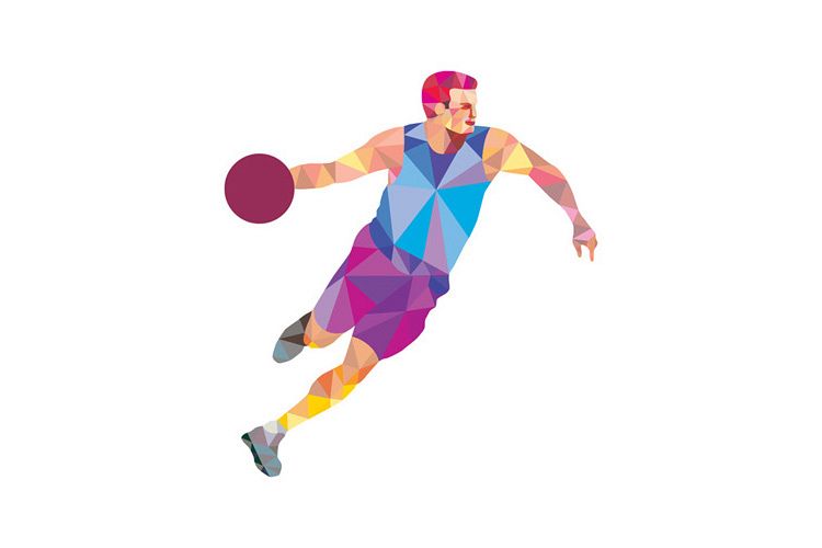 Basketball Player Dribble Front Low Polygon example image 1