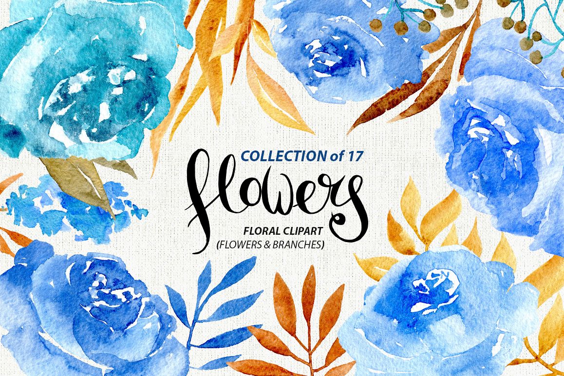 Blue watercolor flowers example image 1
