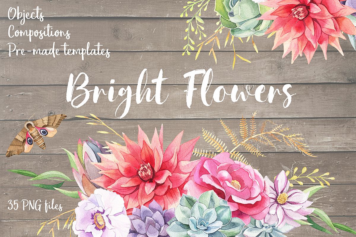 Bright Flowers- Watercolor Set example image 1
