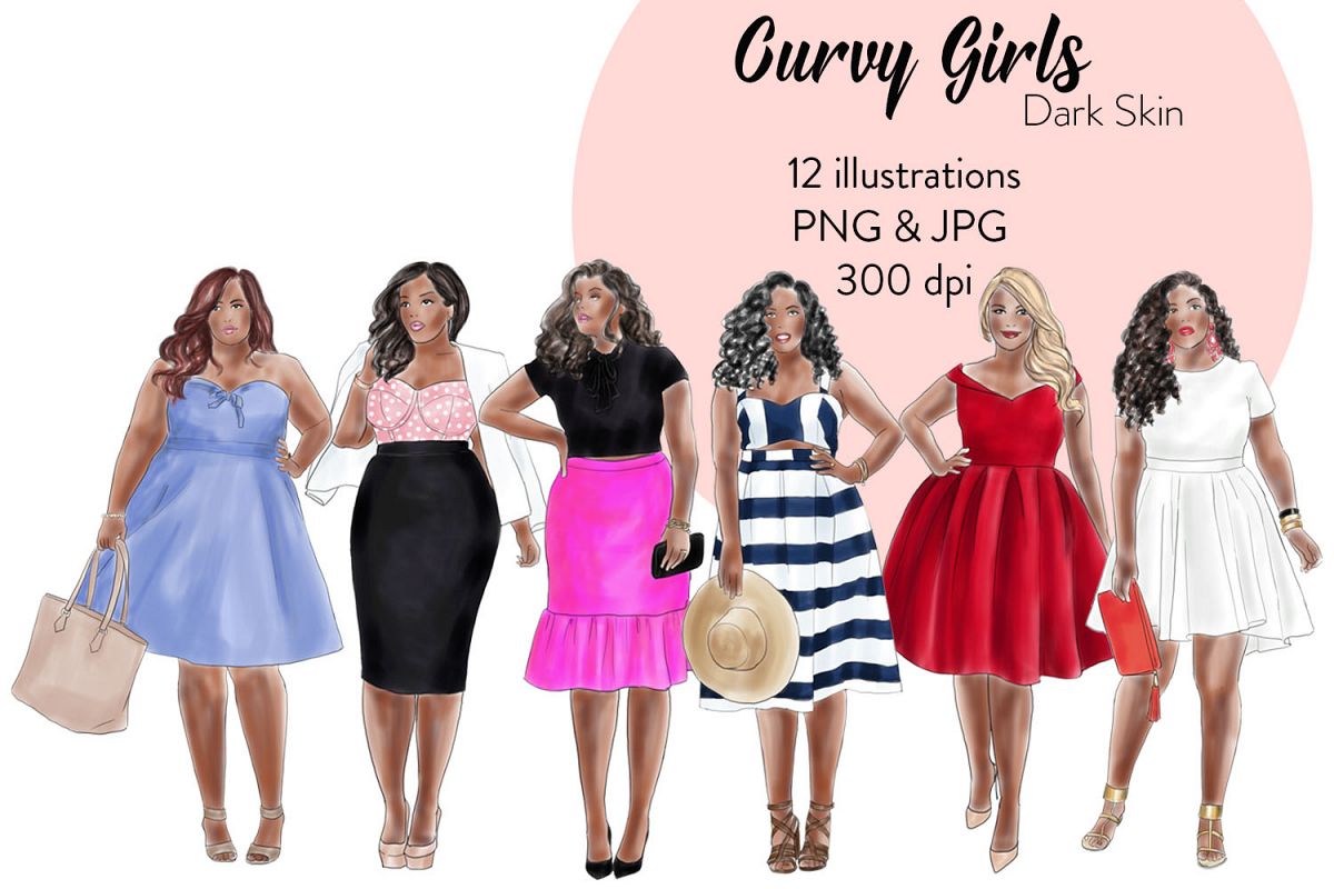 Fashion illustration clipart - Curvy Girls - Dark skin example image 1