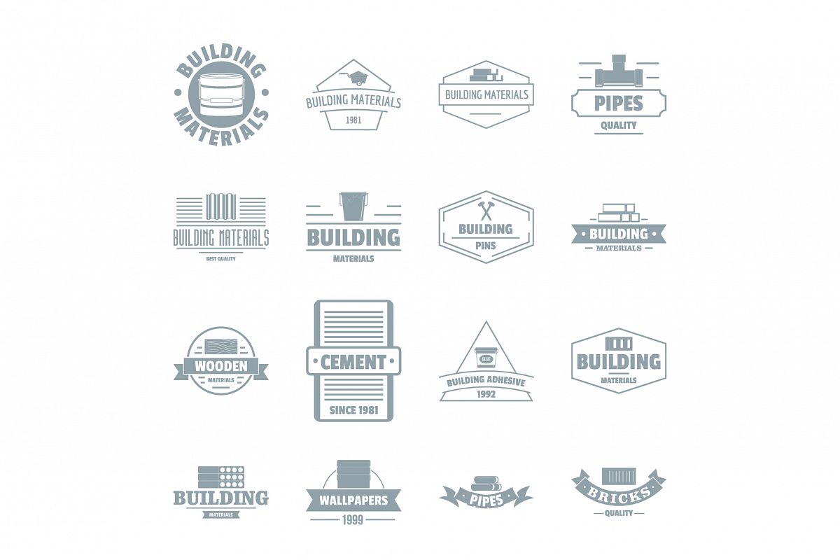 Building materials logo icons set, simple style example image 1
