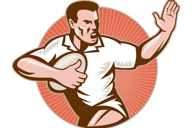 rugby player running with ball fending off example image 1