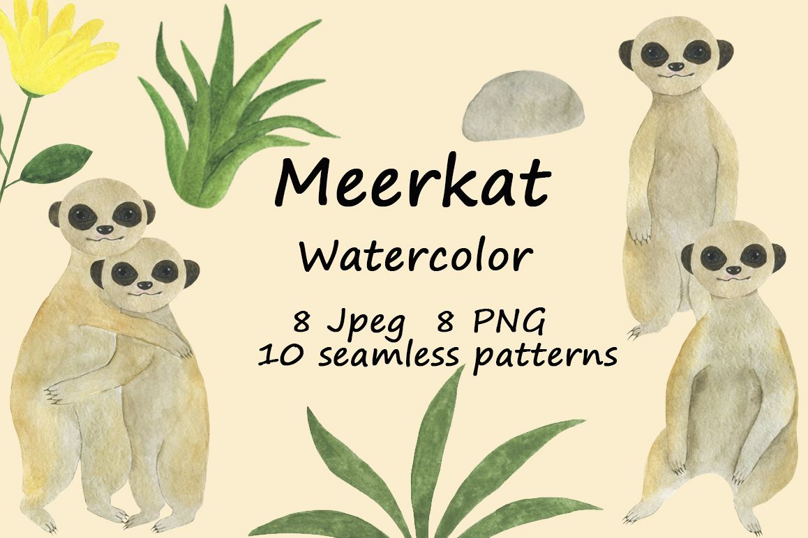 Set meerkats illustrations watercolor example image 1