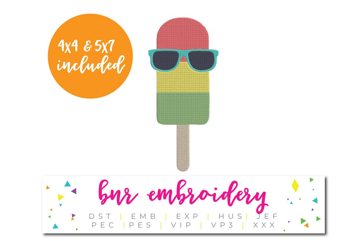 Popsicle Machine Embroidery Design, Summer Embroidery example image 1