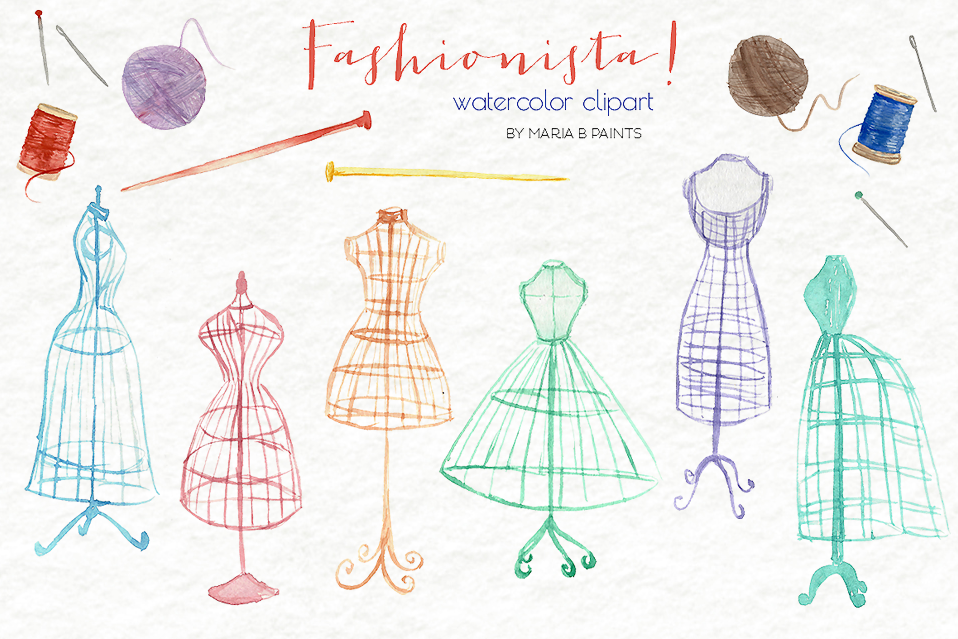 Watercolor Clip Art - Fashion, Sewing, Dress Forms example image 1