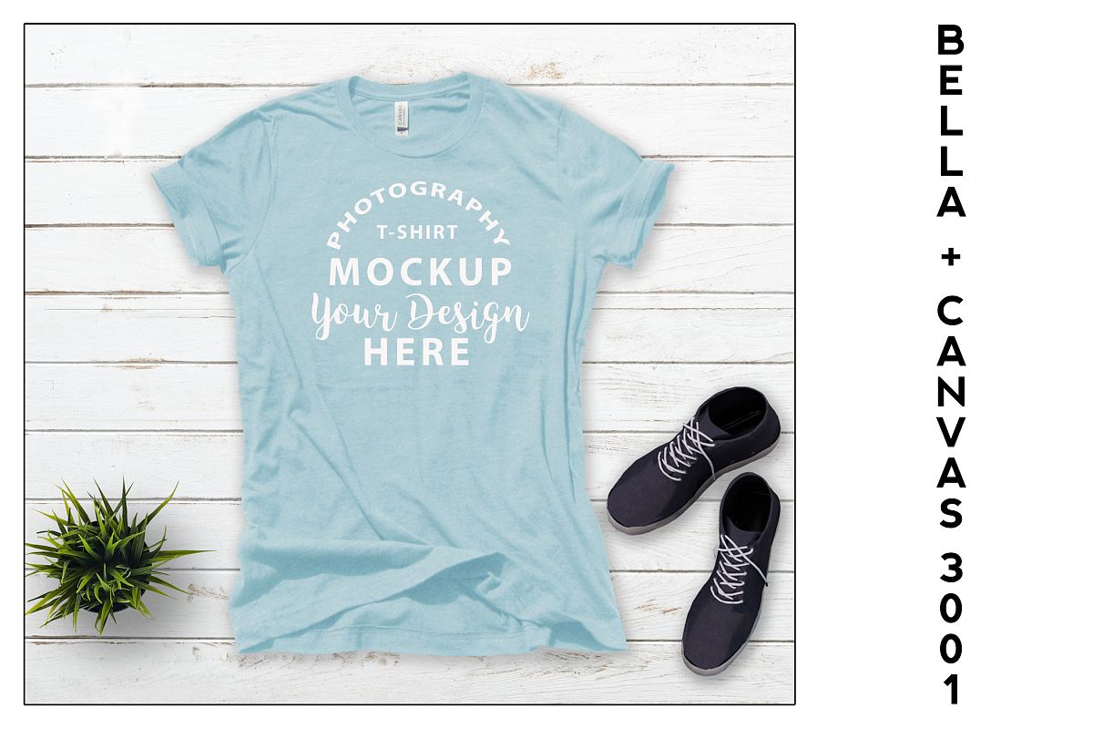 Bella Canvas 3001 T-shirt mock-up Heather Prism Ice Blue example image 1