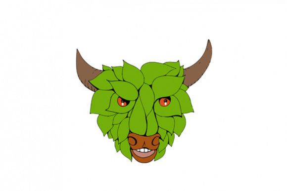 Green Bull Head Drawing example image 1