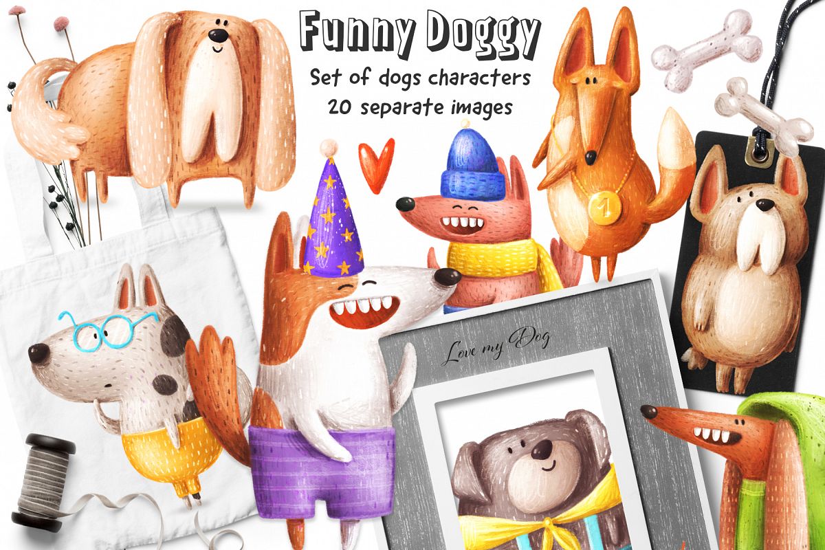 Set of funny Dogs example image 1
